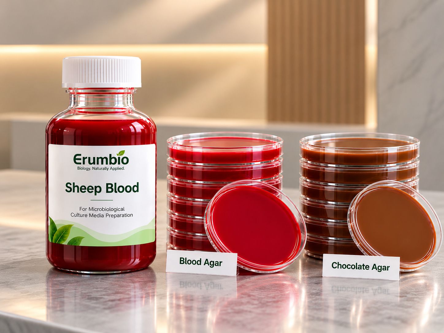 Microbial culture media, prepared plates and laboratory blood products